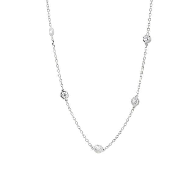 Sterling Silver 4mm Cubic Zirconia Station Necklace 16"-17"-18" Adjustable