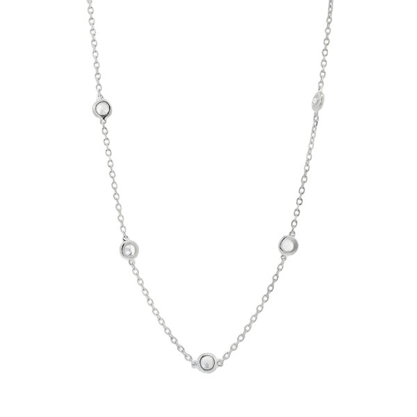 Sterling Silver 4mm Cubic Zirconia Station Necklace 16"-17"-18" Adjustable