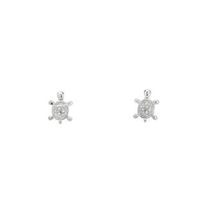 SS 14x10mm Black & White CZ Turtle Post Earrings