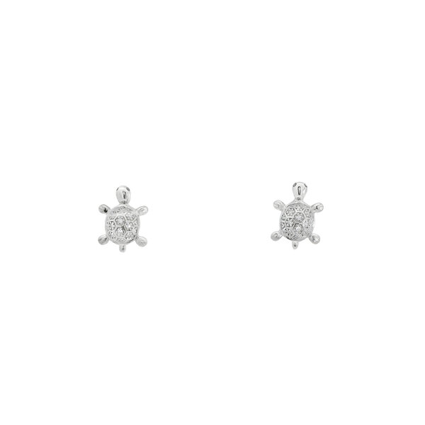 Sterling Silver 14x10mm Black & White Cubic Zirconia Turtle Post Earrings