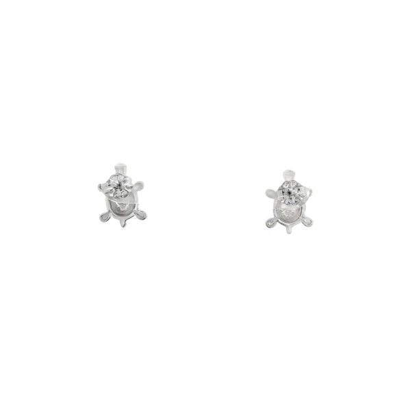 Sterling Silver 14x10mm Black & White Cubic Zirconia Turtle Post Earrings