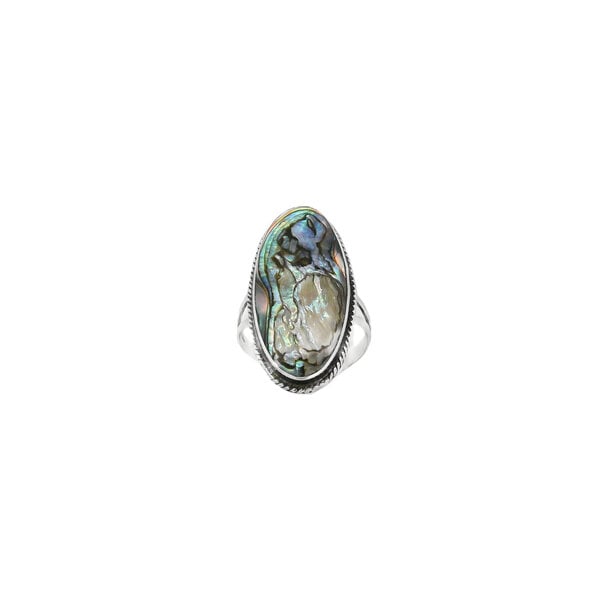 Sterling Silver Oval Abalone Rope Edge Ring Size 6