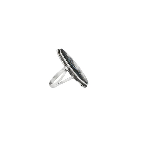 Sterling Silver Oval Abalone Rope Edge Ring Size 6