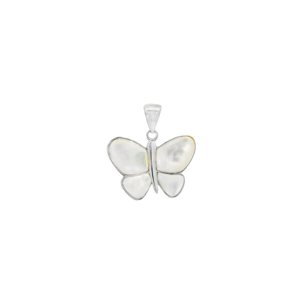 Sterling Silver 25x24mm Mother of Pearl Butterfly Pendant