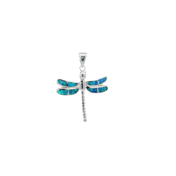 Sterling Silver 40x30mm Blue Opal Dragonfly Pendant