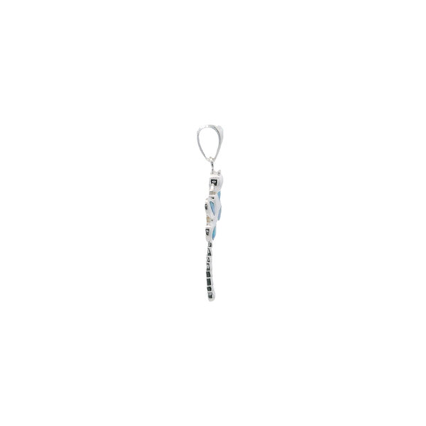 Sterling Silver 40x30mm Blue Opal Dragonfly Pendant