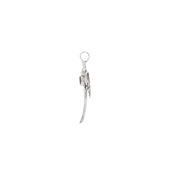 Sterling Silver & Rose Plated 50x52mm Oval Aquamarine Filigree Dragonfly Pendant