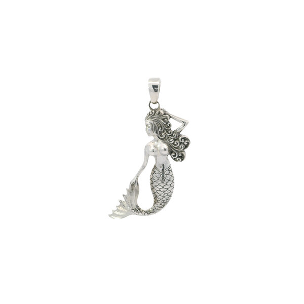 Sterling Silver 48x23mm Detailed Mermaid Pendant