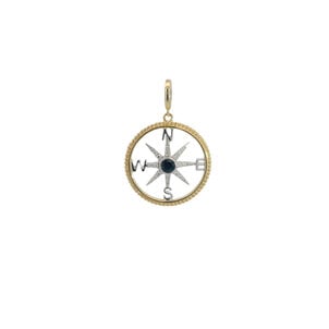 14KYW .18ct Sapp & .11ct Dia Rope Edge Compass Large (Yellow Out/White In)