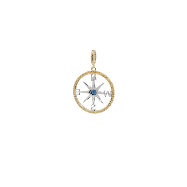14K Yellow and White .18ct Sapphire & .11ct Diamond Rope Edge Compass Large