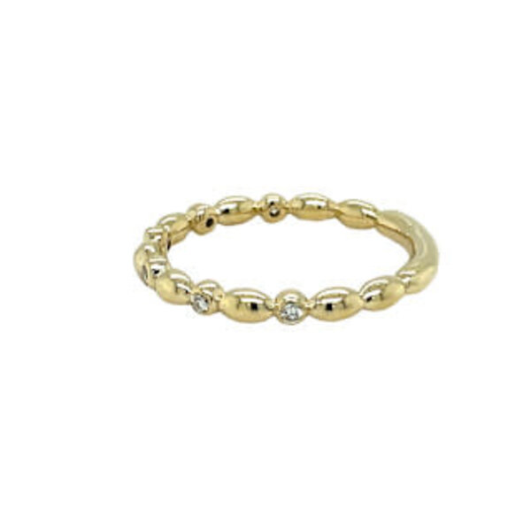 14K Yellow Gold Gold Creations Rice Stack  .05ct Bezel Lab Diamonds Sz 7.5