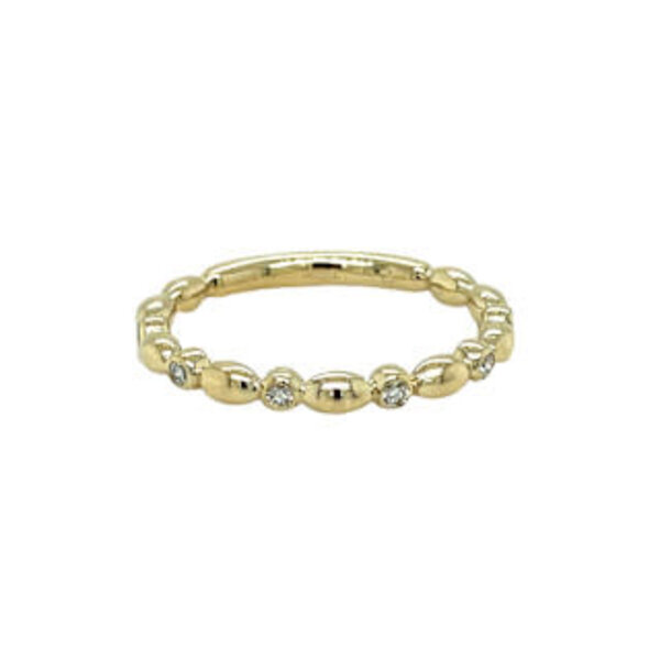 14K Yellow Gold Gold Creations Rice Stack  .05ct Bezel Lab Diamonds Sz 7.5