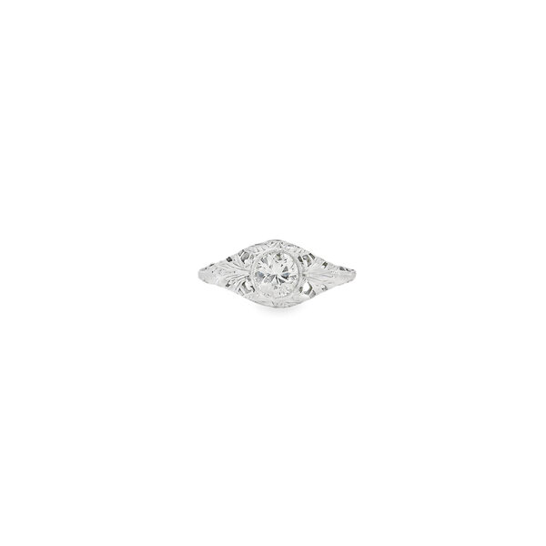 Sale 18K White Gold 1930's .64ct Circular Brilliant Cut Dia Filigree Ring Sz 6.5 GIA
