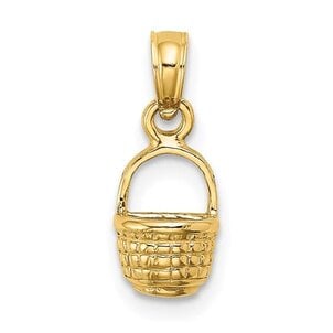 14KY 2-D Mini Sweetgrass Handle Basket Charm