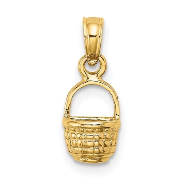 14K Yellow Gold 2-D Mini Sweetgrass Handle Basket Charm