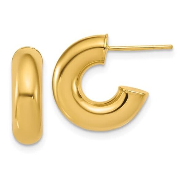 14K Yellow Gold 5X15mm Polished J Hoop Post Hoops