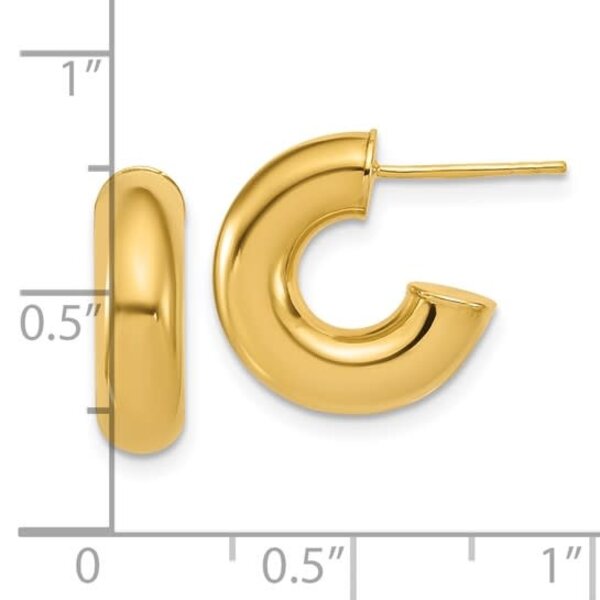 14K Yellow Gold 5X15mm Polished J Hoop Post Hoops