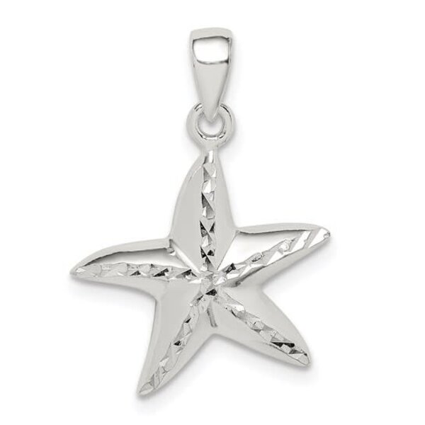 Sterling Silver Diamond Cut Starfish Pendant 19x17mm