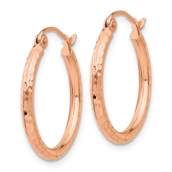 14K Rose Gold  Diamond Cut Tube Hoops