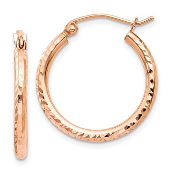 14K Rose Gold  Diamond Cut Tube Hoops