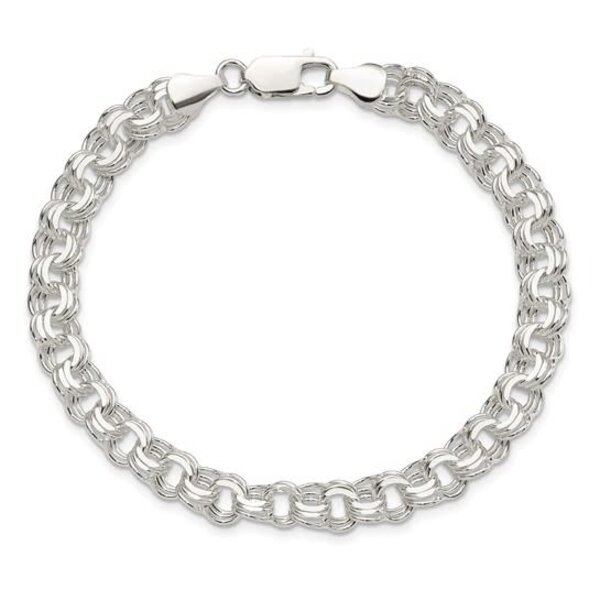 Sterling Silver Triple Link 7mm Charm Bracelet 8"