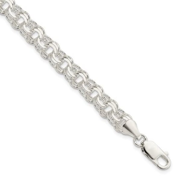 Sterling Silver Triple Link 7mm Charm Bracelet 8"