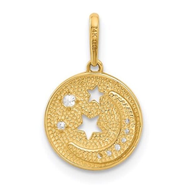 14K Yellow Gold Cubic Zirconia Crescent Moon & Star Disc 16x10mm