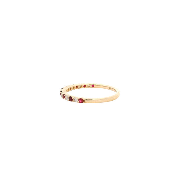 14K Yellow Gold .17ct Diamond & .25ct Ruby Stackable Band Size 6.5