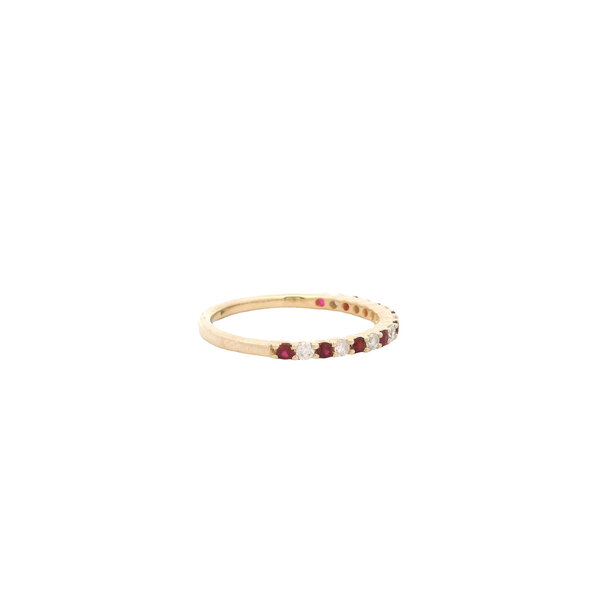 14K Yellow Gold .17ct Diamond & .25ct Ruby Stackable Band Size 6.5