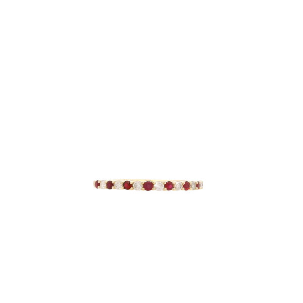 14K Yellow Gold .17ct Diamond & .25ct Ruby Stackable Band Size 6.5