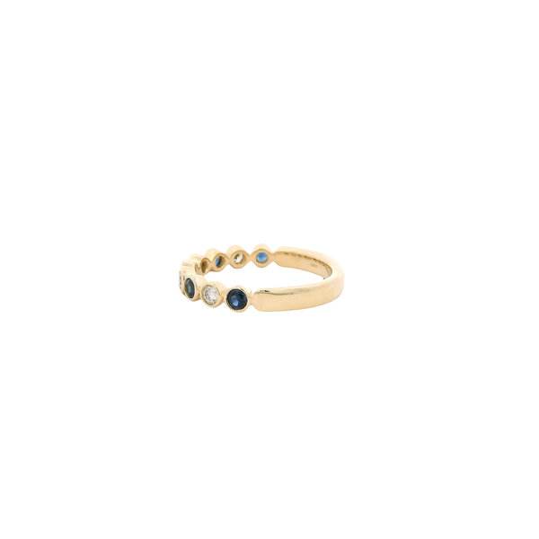 14K Yellow Gold .22ct Diamond .36ct Sapphire Bezel Set Bubble Band Size 6.5
