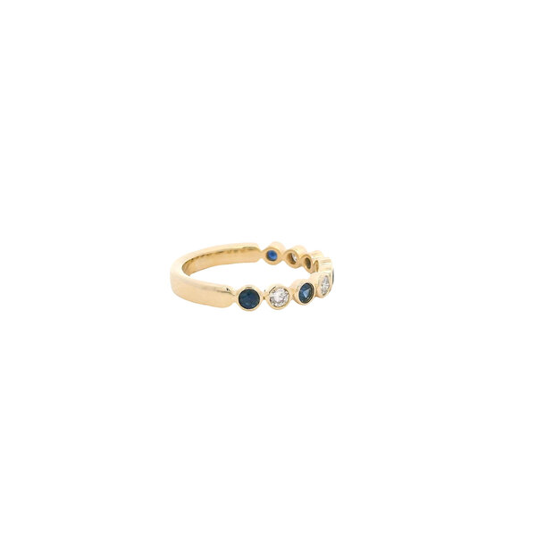 14K Yellow Gold .22ct Diamond .36ct Sapphire Bezel Set Bubble Band Size 6.5