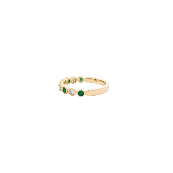 14K Yellow Gold .22ct Diamond .36ct Emerald Bezel Set Bubble Band Size 6.5