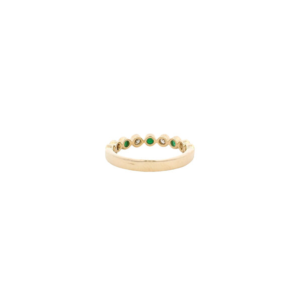 14K Yellow Gold .22ct Diamond .36ct Emerald Bezel Set Bubble Band Size 6.5