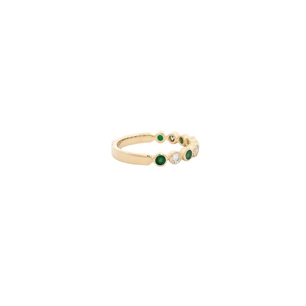 14K Yellow Gold .22ct Diamond .36ct Emerald Bezel Set Bubble Band Size 6.5