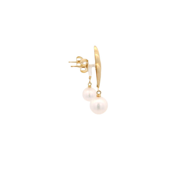 18K Yellow Gold Estate 6.5mm Akoya Pearl Leaf Post Earrings