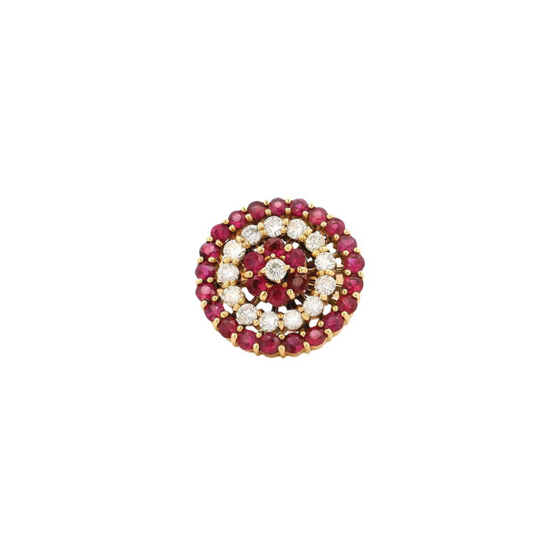 18K Yellow Gold 1980's 2.41ct Ruby 1.18ct Diamond Spinner Ring Size 7.5