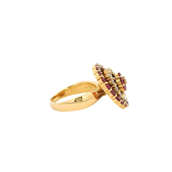 18K Yellow Gold 1980's 2.41ct Ruby 1.18ct Diamond Spinner Ring Size 7.5