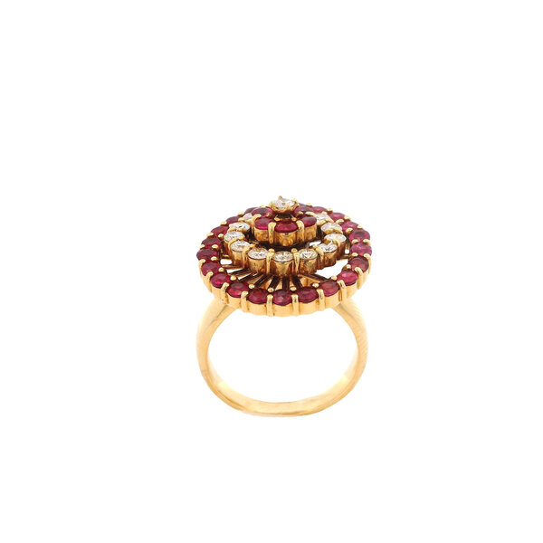 18K Yellow Gold 1980's 2.41ct Ruby 1.18ct Diamond Spinner Ring Size 7.5