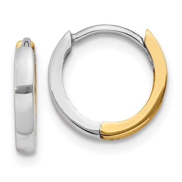14K Yellow & White Gold Polished 7x2mm Huggie Hoops