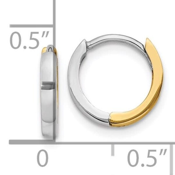 14K Yellow & White Gold Polished 7x2mm Huggie Hoops