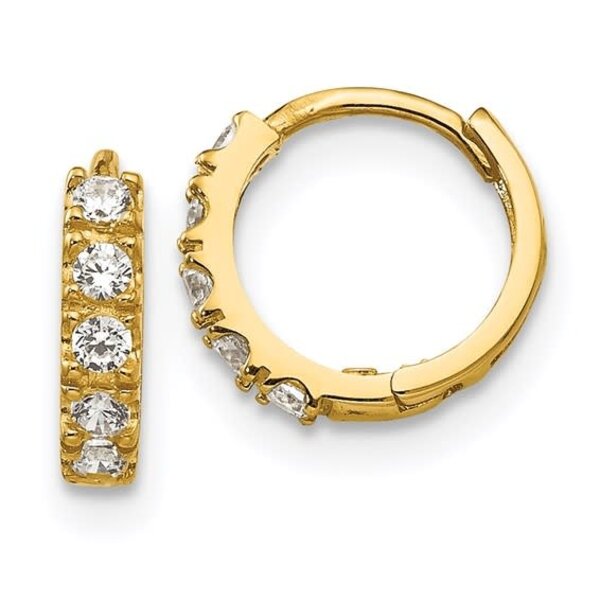 14K Yellow Gold 9X3mm Cubic Zirconia Huggie Hoops