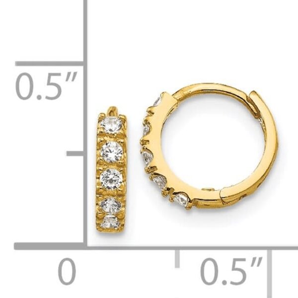 14K Yellow Gold 9X3mm Cubic Zirconia Huggie Hoops
