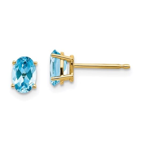 14K Yellow Gold 1.10ct Oval Swiss Blue Topaz Post Earrings