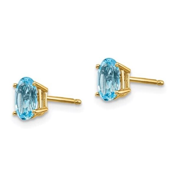 14K Yellow Gold 1.10ct Oval Swiss Blue Topaz Post Earrings