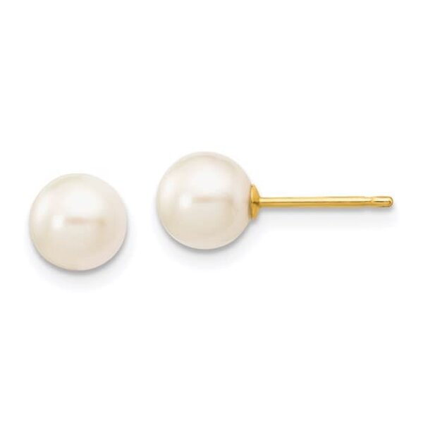 14KY Round White Saltwater Akoya Pearl Post Earrings
