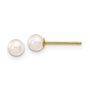 14KY Round White Saltwater Akoya Pearl Post Earrings