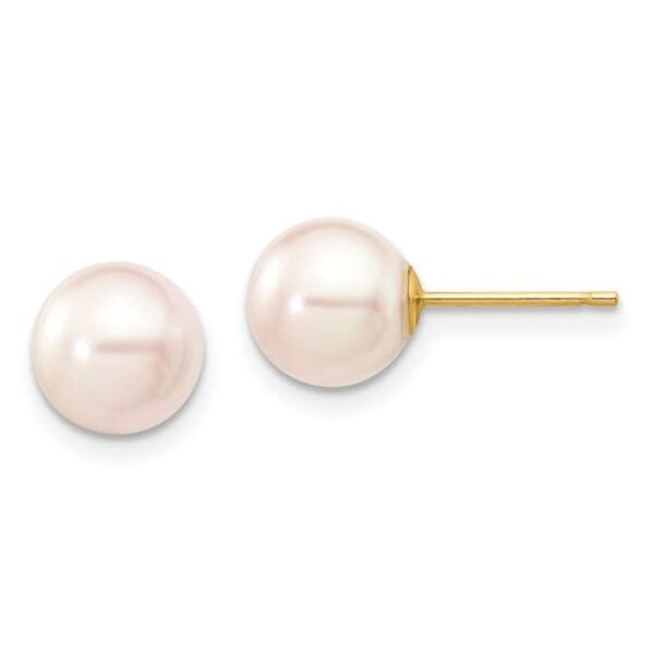 14KY Round White Saltwater Akoya Pearl Post Earrings