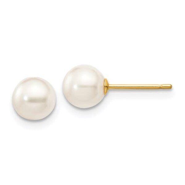 14KY Round White Saltwater Akoya Pearl Post Earrings