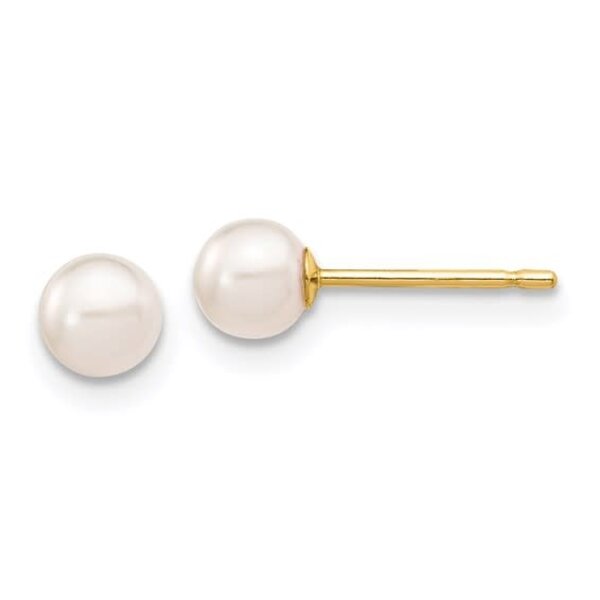 14KY Round White Saltwater Akoya Pearl Post Earrings